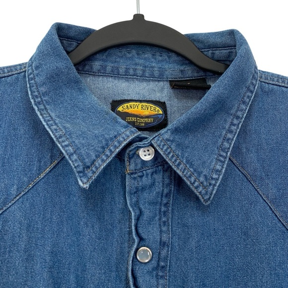 Sandy River Jeans Co. Chambray Shirt Mens 2XL Tall Blue Pearl Snap Buttons Vtg - Picture 3 of 8